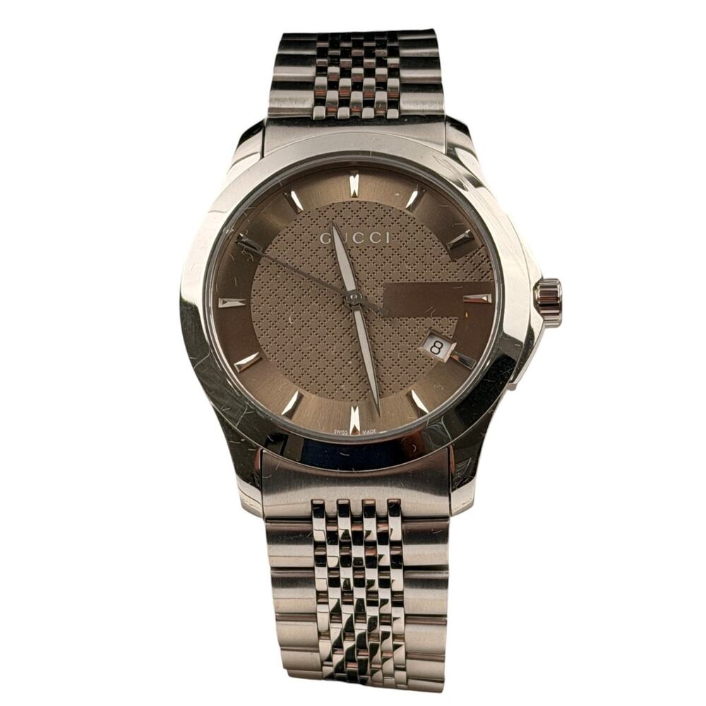GUCCI G timeless 126.4 Date Gold Dial Silver Metal Band Men's watch